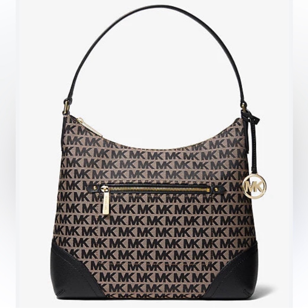 Michael Kors Fallon Logo Jacquard Shoulder Bag Brown And Black Women's Bag